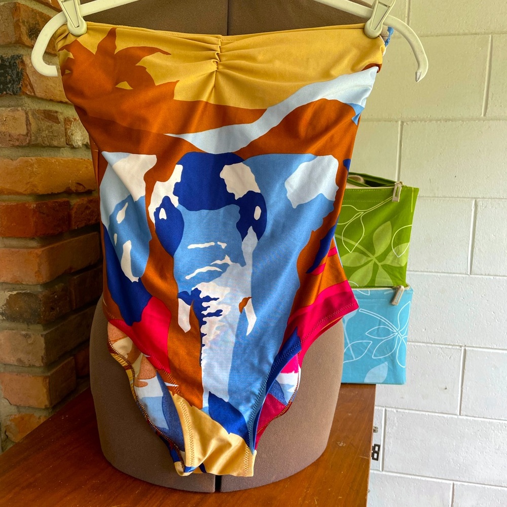 Vintage Splash swimsuit 1980s colorful elephant